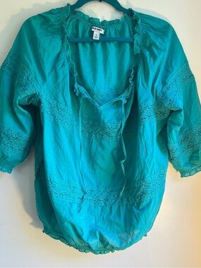 Old Navy Teal Lace-Trim Peasant Top